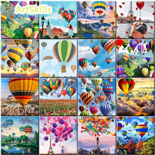 Oil Paint By Number Hot Air Balloon On Canvas Painting Kits Landscape Diy With Frame Acrylic Coloring By Numbers Home Decoration