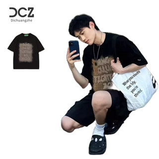 DICHUANGZHE เสื้อยืดผู้ชายสไตล์ยุโรปและอเมริกาพิมพ์ลายสไตล์ฮิปฮอปคู่เสื้อยืดผู้ชายหลวมและลําลอง