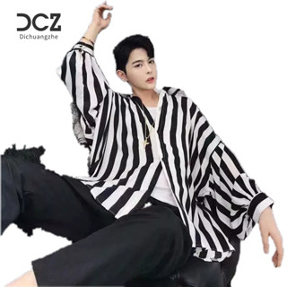 DICHUANGZHE เสื้อเชิ้ตผู้ชายเสื้อเชิ้ตแขนยาวลายวินเทจ