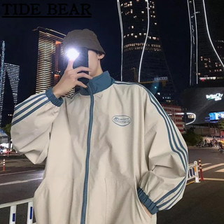 TIDE BEAR เสื้อผู้ชาย อเมริกันเรโทรถนน ระดับไฮเอนด์ลายพิมพ์นักเรียนฮาราจูกุคู่หลวมเบสบอลเครื่องแบบแจ็คเก็ต