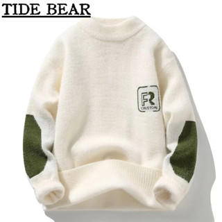 TIDE BEAR เสื้อกันหนาวผู้ชาย อเมริกันเรโทรถนน มิงค์เลียนแบบระดับไฮเอนด์หลวมความคมชัดสีหนาแฟชั่นถักด้านบน