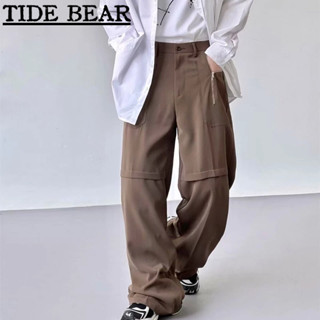 TIDE BEAR กางเกงสูทผู้ชาย เกาหลีย้อนยุคสบายๆ ความรู้สึกระดับไฮเอนด์หลวมตรงทำงานลมลงผ้าม่านถูขากว้าง