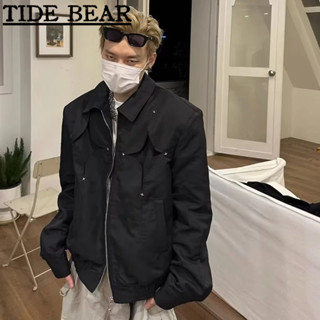 TIDE BEAR เสื้อผู้ชาย อเมริกันเรโทรถนน ระดับไฮเอนด์ฮิปฮอปดาวกลวงคู่สไตล์การทำงานปก