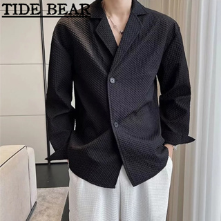 TIDE BEAR เสื้อผู้ชาย อเมริกันเรโทรถนน ความรู้สึกระดับไฮเอนด์,สไตล์ผู้ใหญ่เบา,ปลอกคอสูทหลวม