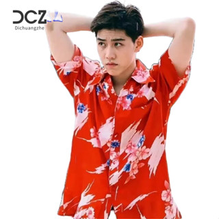 DICHUANGZHE เสื้อเชิ้ตลําลองผู้ชาย, ถนนสายสูงยุโรปอเมริกัน, พิมพ์ลายสไตล์ฮาวาย, เสื้อเชิ้ตแขนสั้นผู้ชายชายหาด