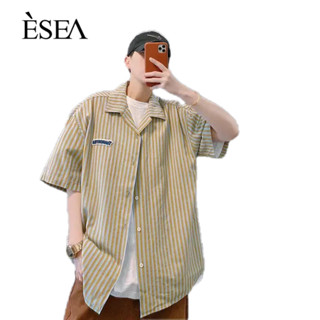 ESEA ผู้ชายถนนสูงแนวตั้งลายคอคิวบา, เงาหลวม, เสื้อเชิ้ตแขนสั้นสําหรับผู้ชาย