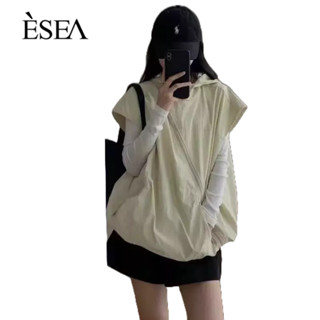 ESEA Ĕ เสื้อกั๊กคาร์โก้ มีซิป แนวทแยง อเนกประสงค์ กันแดด สําหรับผู้ชาย