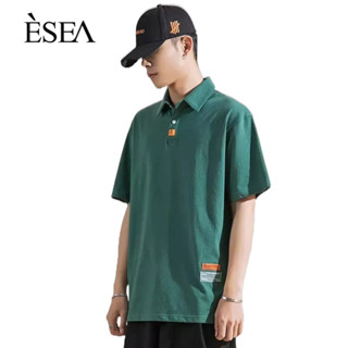 ESEA เสื้อยืดผู้ชาย ins เทรนด์แฟชั่นเสื้อยืดผู้ชายแบบสบาย ๆ วรรณกรรมและศิลปะเสื้อโปโลสีทึบเรียบง่าย