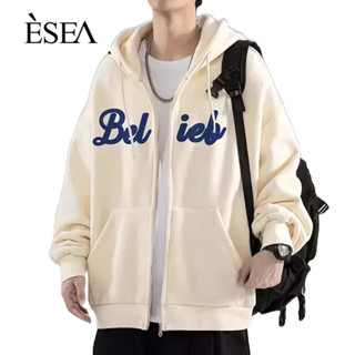 ESEA เสื้อโค้ทผู้ชายจดหมายเย็บปักถักร้อยสไตล์ยุโรปและอเมริกาวินเทจฮู้ดแฟชั่นออกแบบมินิมอลคู่เสื้อโค้ทผู้ชายยอดนิยม