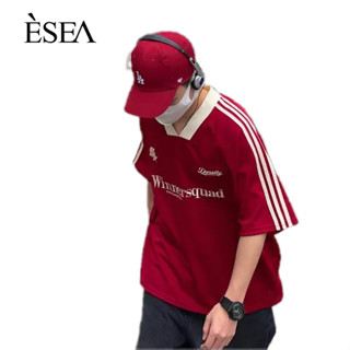 ESEA เสื้อยืดผู้ชาย แนวโน้มหลวม ins เสื้อยืดผู้ชายทุกคู่ การออกแบบดั้งเดิม ความรู้สึก สไตล์อเมริกัน ไฮสตรีท สีตัดกัน แขนสั้น