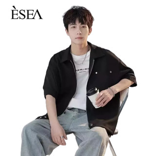 ESEA เสื้อเชิ้ตผู้ชายหลวม ๆ แบบเกาหลีซิปในเสื้อเชิ้ตสไตล์เกาหลี