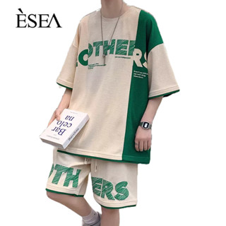 ESEA เสื้อยืดผู้ชายแฟชั่นสไตล์ญี่ปุ่นและเกาหลีมินิมอลอินเทรนด์เสื้อยืดฤดูร้อนหลวม ๆ