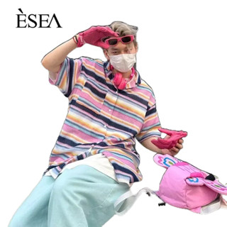 ESEA เสื้อผู้ชายออกแบบเฉพาะเสื้อลำลองหลวมท็อปส์ผู้ชายสีหวานและเย็นลายถักแขนสั้น