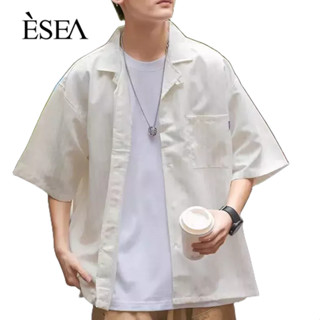 ESEA เสื้อเชิ้ตผู้ชาย เสื้อเชิ้ตผู้ชาย ลายทางยอดนิยม วรรณกรรมญี่ปุ่น หลวม อินเทรนด์ ผู้ชาย แขนสั้น