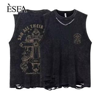 ESEA เสื้อกั๊กผู้ชาย เสื้อกั๊กผู้ชาย วรรณกรรมอารมณ์ใหม่ คอกลม เทรนด์ยอดนิยมของเยาวชนในเสื้อกั๊กผู้ชาย