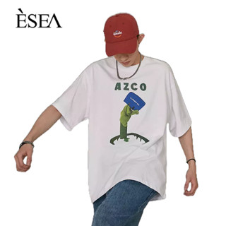 ESEA ผู้ชายเสื้อยืดอเมริกันย้อนยุคหลวมคู่เสื้อยืดลำลองทั้งหมด-การแข่งขันผ้าฝ้ายแท้ญี่ปุ่นใหม่สั้