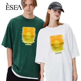 ESEA เสื้อยืดผู้ชายคอกลมยอดนิยมเทรนด์ใหม่เสื้อยืดผู้ชายหลวมแฟชั่นพิมพ์กางเกงขาสั้นฮาราจูกุ