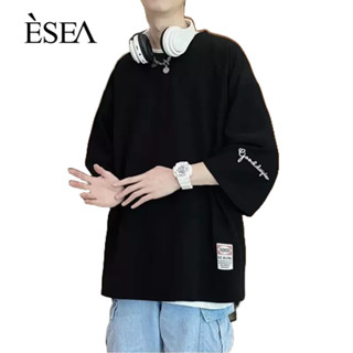 ESEA เสื้อยืดผู้ชายคอกลมแขนสามส่วนอินเทรนด์เสื้อยืดผู้ชายทุกแมตช์แฟชั่นยอดนิยมมาตรฐานแขนสั้น