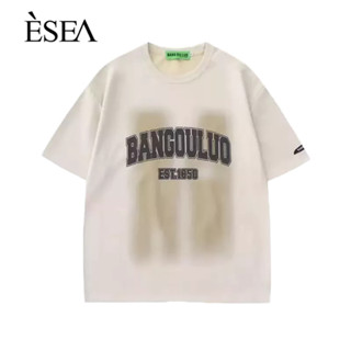 ESEA เสื้อยืดผู้ชายแนวสตรีทหลวมๆลำลองผู้ชายเสื้อยืดพิมพ์ลายตัวอักษรอินเทรนแขนสั้น