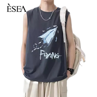 ESEA เสื้อกั๊กผู้ชายสบาย ๆ บาง ๆ สบาย ๆ เสื้อกั๊กผู้ชายผ้าฝ้ายหลวมกีฬาบาสเก็ตบอลแขนกุดเสื้อยืด