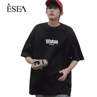 ESEA เสื้อยืดผู้ชายย้อนยุคแฟชั่นลำลองผู้ชายเสื้อยืดพิมพ์ตัวอักษรคอกลมแขนสั้นผู้ชาย