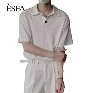 ESEA ผู้ชายแขนสั้นฤดูร้อนบางคอโปโลรุ่นเกาหลีสีทึบความรู้สึกธุรกิจสบาย ๆ ของผู้ชายแขนสั้นหลวม