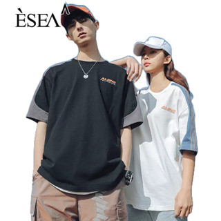 ESEA ผู้ชายแขนสั้นสไตล์ฤดูร้อนผ้าฝ้ายหลวมสบาย ๆ คู่เกาหลีเสื้อยืด