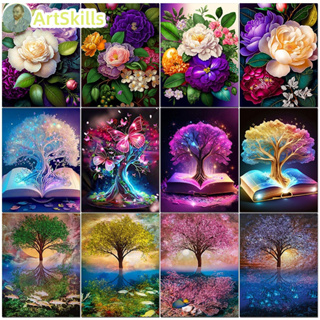 Paint By Numbers Tree Colorful Oil Picture Drawing Canvas Frame Acrylic Paint For Adults Kits Coloring By Number Deco