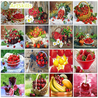 Paint By Number Strawberry Fruit HandPainted Diy Gift Kit Drawing On Canvas Oil Painting Picture Wall Art Home Decor