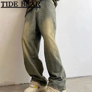 Tide BEAR ใหม่ กางเกงยีนขายาว ทรงตรง สีเหลือง สไตล์วินเทจ เรโทร สําหรับผู้ชาย