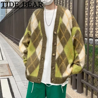 Tide BEAR ใหม่ เสื้อกันหนาว ผ้าถัก ลายสก๊อต ประดับเพชร สไตล์สตรีท อเมริกัน เรโทร พรีเมี่ยม สีตัดกัน แฟชั่นสําหรับผู้ชาย ผู้หญิง