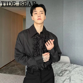 Tide BEAR ใหม่ เสื้อเชิ้ตแขนยาว คอปกตั้ง แต่งระบาย พรีเมี่ยม ขนาดเล็ก สไตล์สตรีท อเมริกันย้อนยุค สําหรับผู้ชาย