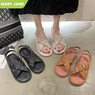 [MJ]  รองเท้าเเตะรัดส้น สายไขว้หนังหย่น ยางนิ่มใส่สบาย 36-41