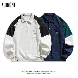 Suikone เสื้อกันหนาวแขนยาวลําลอง คอปกโปโล ทรงหลวม สไตล์ฮาราจูกุ ญี่ปุ่น ฤดูใบไม้ผลิ ฤดูใบไม้ร่วง สําหรับผู้ชาย และผู้หญิง