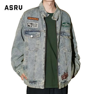 Asrv เสื้อแจ็กเก็ตยีน คอปกตั้ง ปักลาย สไตล์เรโทร แฟชั่นฤดูใบไม้ร่วง สําหรับผู้ชาย และผู้หญิง