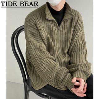 Tide BEAR ใหม่ เสื้อคาร์ดิแกนกันหนาวลําลอง ผ้าถัก ทรงหลวม สไตล์เกาหลี เรโทร พรีเมี่ยม สีพื้น สําหรับผู้ชาย