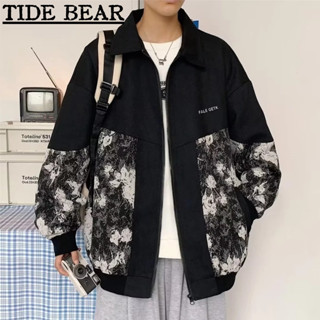 Tide BEAR ใหม่ เสื้อแจ็กเก็ต ทรงหลวม ปักลายหมี สไตล์เรโทร อเมริกัน แฟชั่นสําหรับผู้ชาย