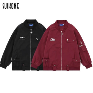 Suikone เสื้อแจ็กเก็ตแขนยาวลําลอง สีพื้น สไตล์สตรีทอเมริกัน แฟชั่นสําหรับผู้ชาย และผู้หญิง