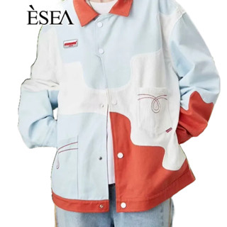 Esea เสื้อโค้ท คอปก สีตัดกัน แฟชั่นฤดูใบไม้ผลิ และฤดูใบไม้ร่วง สไตล์ฮาราจูกุ สําหรับผู้ชาย