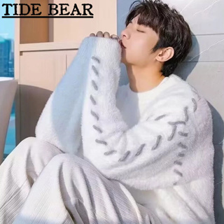 Tide BEAR ใหม่ เสื้อกันหนาว คอกลม ผ้าถัก ทรงหลวม สไตล์สตรีท อเมริกัน เรโทร แฟชั่นสําหรับผู้ชาย ผู้หญิง