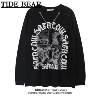 Tide BEAR ใหม่ เสื้อกันหนาว แขนยาว คอกลม ลายไม้กางเขน สไตล์จีนย้อนยุค สําหรับผู้ชาย