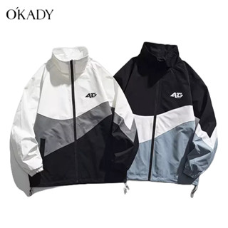 OKADY เสื้อแจ็กเก็ตลําลอง คอปก ทรงหลวม สีตัดกัน สไตล์ฮิปฮอป สตรีท เหมาะกับฤดูใบไม้ร่วง และฤดูหนาว สําหรับผู้ชาย