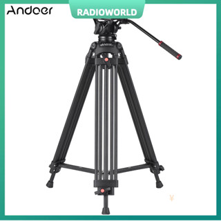 Andoer D1801 ขาตั้งกล้องอลูมิเนียมอัลลอยด์ แบบมืออาชีพ พร้อม 360 องศา° หัวชามไฮดรอลิค พาโนรามา ขยายได้ 3 ส่วน ความจุ 10 กก. 22 ปอนด์ 180 ซม. 71 นิ้ว