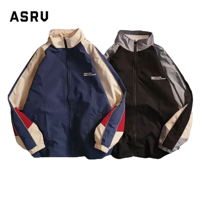 ASRV 【COD】เสื้อแจ๊คเก็ตผู้ชาย ชุดกีฬาคู่นักเรียนเย็บสีเสื้อคู่หลวมแฟชั่นคอปกชุดเบสบอลเกาหลีรุ่น ins top เสื้อผ้าผช