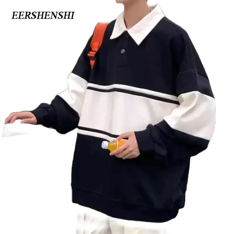 EERSHENSHI เสื้อสเวตเตอร์ผู้ชายอินเทรนด์แบรนด์ใหม่วรรณกรรมที่เรียบง่ายฤดูใบไม้ผลิและฤดูใบไม้ร่วงแฟชั่นยอดนิยมเสื้อโปโลคอปกผู้ชายเสื้อสเวตเตอร์ลาย