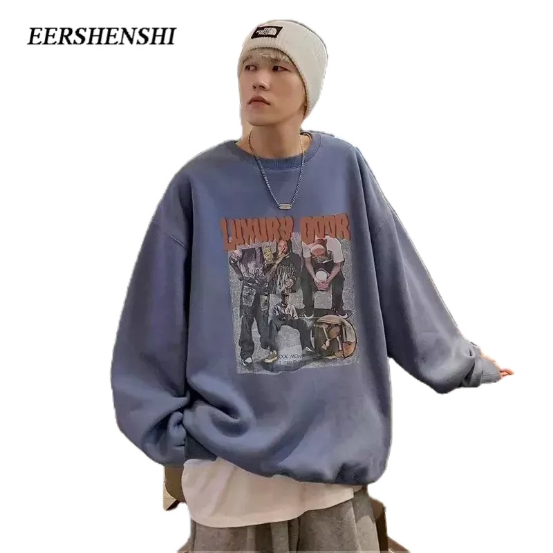 EERSHENSHI เสื้อสเวตเตอร์ผู้ชาย, สไตล์ยุโรปและอเมริกา, แขนยาวถนนสูง, สไตล์ฤดูใบไม้ผลิและฤดูใบไม้ร่วง, แบรนด์แฟชั่นสไตล์ INS, เสื้อสเวตเตอร์ลําลองผู้ชายพิมพ์หลวม