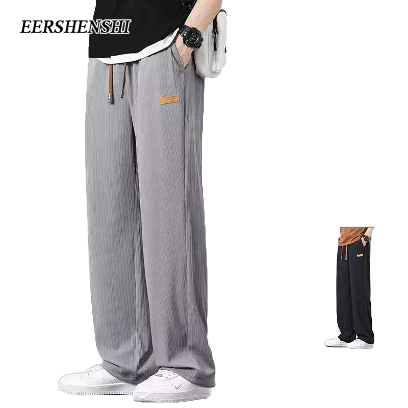EERSHENSHI กางเกงขายาวผู้ชาย สไตล์ญี่ปุ่น ฮาราจูกุ เทรนด์ลำลอง กางเกงผ้าไหมน้ำแข็ง ทรงหลวม และอเนกประสงค์ ใหม่ อินเทรนด์ แบรนด์ตรง