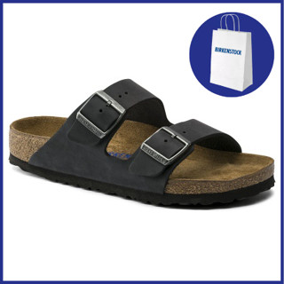 Birkenstock Birkenstock รองเท้าแตะหนัง เสริมฟองน้ํา สีดําด้าน สไตล์คลาสสิก