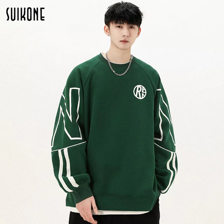 Suikone เสื้อกันหนาวแขนยาว คอกลม ทรงหลวม สไตล์อเมริกัน แฟชั่นเรียบง่าย สําหรับผู้ชาย