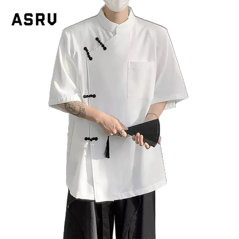 Asrv เสื้อเชิ้ตแขนสั้น คอสี่เหลี่ยม มาตรฐาน แฟชั่นเรียบง่าย สําหรับผู้ชาย